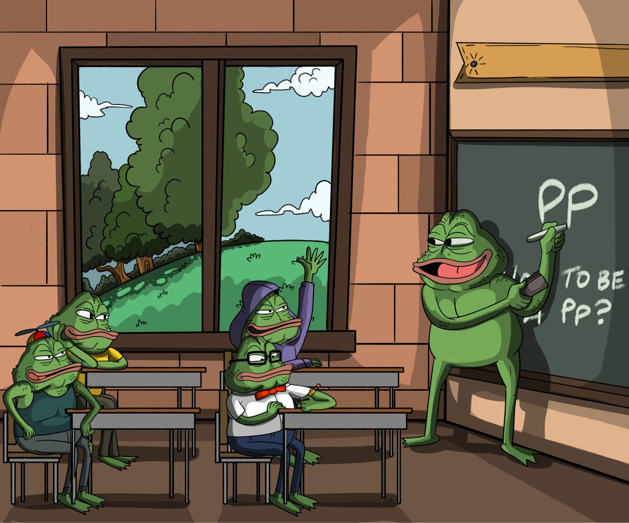 Frog classroom scene