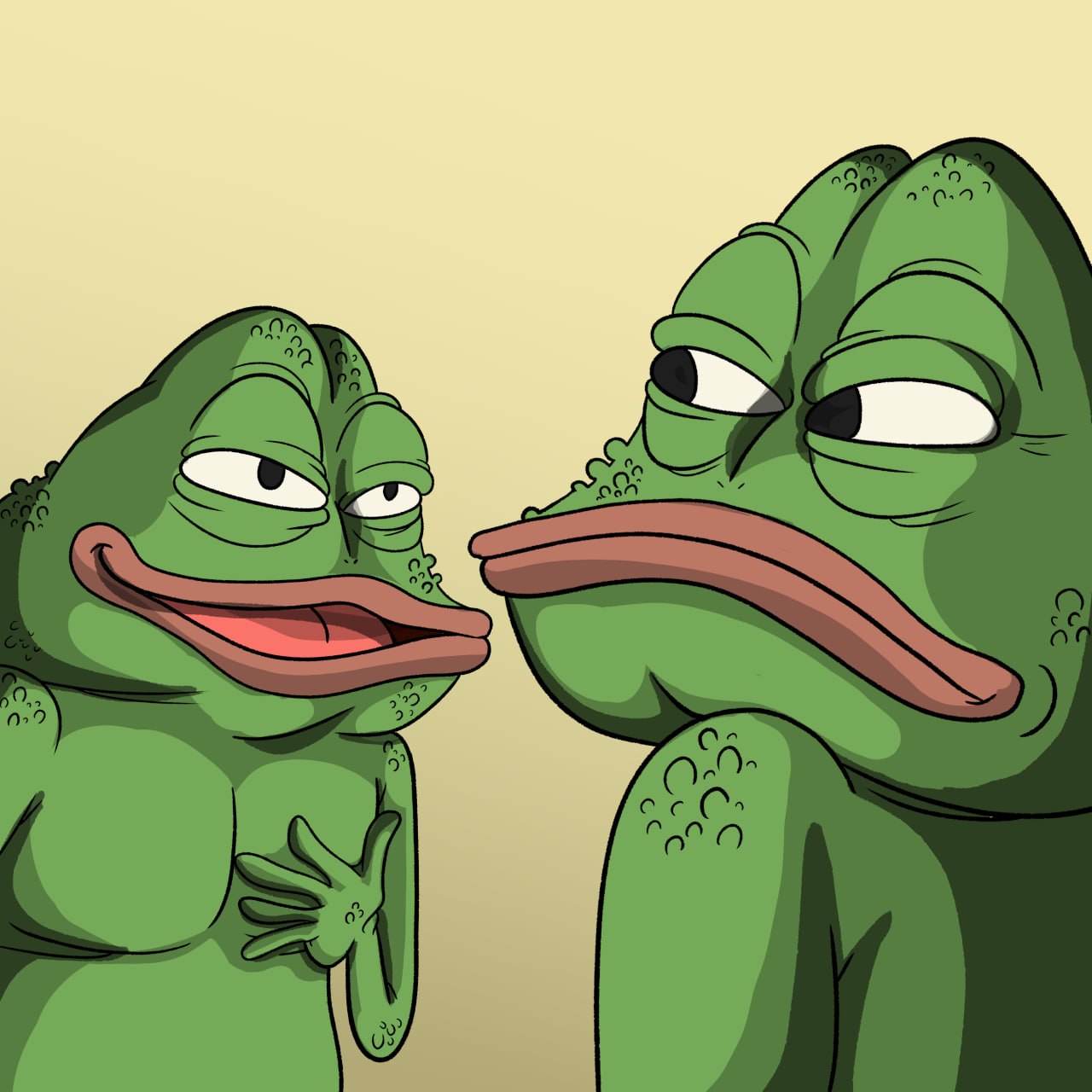 Two frog characters talking